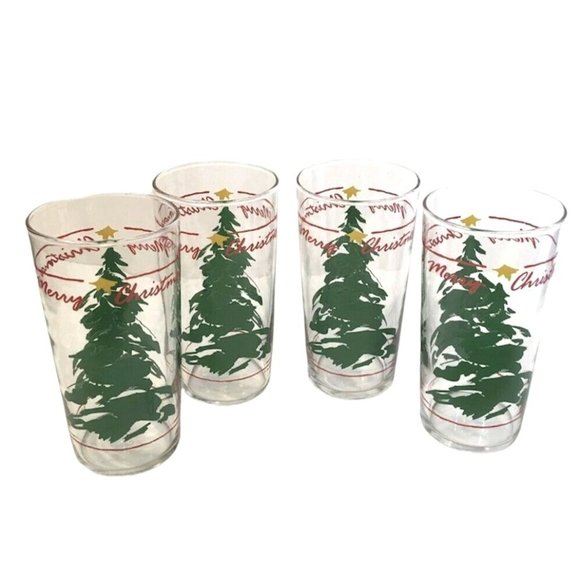 Christmas Tree Glass Set 4 - 12 oz Tumblers Vintage 1990 Abbey Press 5.25" - Picture 5 of 5